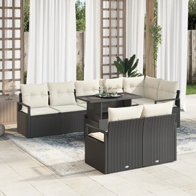 vidaXL Set de canapele de grădină format din 9 piese cu perne, ratan negru lucios