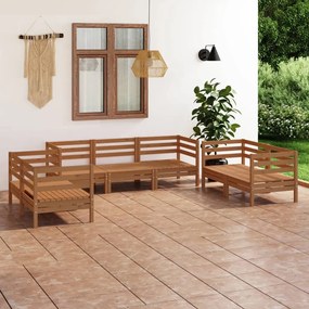 Set mobilier de gradina, 7 piese, maro miere, lemn masiv de pin maro miere, 1