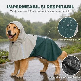 PawHut Impermeabil pentru Câini cu Glugă Orificiu pentru Lesă și Benzi Reflectorizante, pentru Câini Talie Mare, Verde | Aosom Romania