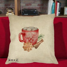 Perna Decorativa Cacao de Iarna cu Biscuit, 40x40 cm, Crem, Husa Detasabila, Perna Inclusa, BEKZ®