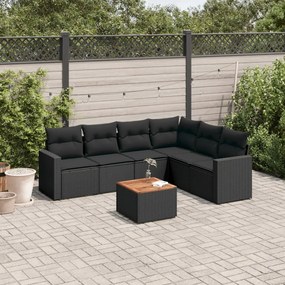 vidaXL Set canapele de grădină cu perne, 7 piese, negru, poliratan