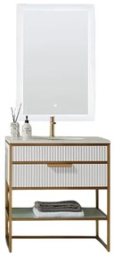 SET MOBILIER BAIE, DULAP LEMN 2 SERTARE CU LAVOAR, 1 POLITA, BLAT PIATRA  + OGLINDA , PORTOFINO 79X54.8X84 CM, MARO/GRI/AURIU