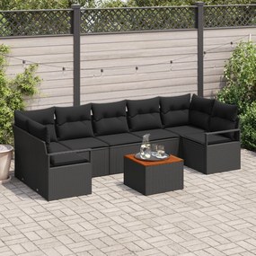 vidaXL Set de canapea de grădină 8 piese cu perne, negru, din rattan poliesteric și acacia