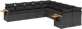 vidaXL Set canapele de grădină cu perne, 10 piese, negru, poliratan