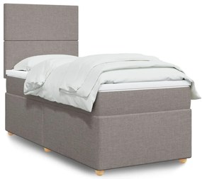 vidaXL Pat box spring cu saltea, gri taupe, 90x200 cm, textil