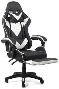 Scaun gaming din piele ecologică cu suport pentru picioare OFF 299 alb cu negru