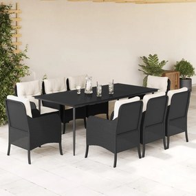 vidaXL Set mobilier de grădină cu perne, 9 piese, negru, poliratan