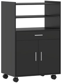 HOMCOM Dulap pentru Cuptorul cu Microunde cu Roți, Bufet de Bucătărie cu Sertar, Blat pentru Aparate, Dulap cu 2 Uși, Raft Retractabil și Raft Deschis, Cărucior de Bucătărie pentru Sufragerie, 59x40x92cm, Negru | Aosom Romania