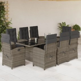 3212493 vidaXL Set mobilier grădină cu perne, 9 piese, gri, poliratan