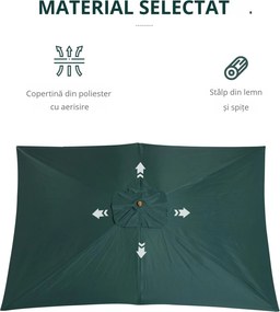 Outsunny Umbrelă din Lemn pentru Grădină, Verde, 2X3M, Design Elegant, Rezistentă la Intemperii | Aosom Romania