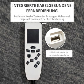 HOMCOM Fotoliu relaxant cu ajutor de ridicare, USB, functie de masaj, piele ecologica, pana la 150 kg, 90x98x102 cm, Negru | Aosom Romania