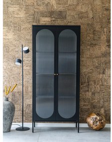 Vitrină Adelaide, negru, 2 uși din sticlă ondulată 80x35x180 cm