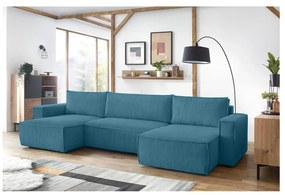 Colțar turcoaz extensibil cu tapițerie din catifea reiată Nihad – Bobochic Paris