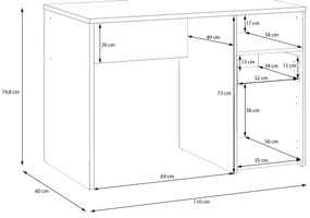 Birou URO, stejar Artisan/alb