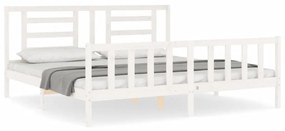 3192902 vidaXL Cadru pat cu tăblie 200x200 cm, alb, lemn masiv