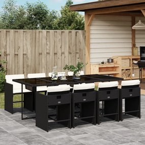 vidaXL Set mobilier de grădină cu perne, 9 piese, negru, poliratan