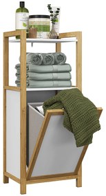 HOMCOM Mobilier pe picioare din bambus coș pentru rufe baie economisire de spațiu, 2 rafturi, dim. 40L x 30l x 86,5H cm | Aosom Romania
