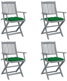 vidaXL Scaune pliabile exterior, cu perne, 4 buc., lemn masiv acacia