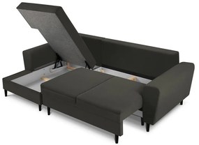 Colțar negru extensibil, cu spațiu de depozitare cu tapițerie din catifea reiată (cu colț pe partea stângă, cu șezlong) Kyoto – Cosmopolitan Design