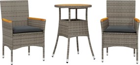 vidaXL Set mobilier grădină cu perne 3 piese gri poliratan/lemn acacia