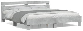3207395 vidaXL Cadru de pat cu tăblie gri beton 200x200 cm lemn prelucrat