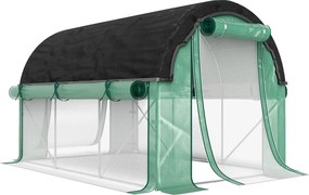 Outsunny Seră de Grădină Tunel 3x2x2 m cu Plasă de Umbrire, Seră pentru Legume și Flori cu 6 Ferestre, 2 Uși și Pereți Laterali Rulanți, Cadru din Oțel și Acoperire PE, Verde | Aosom Romania