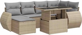 vidaXL Set canapele de grădină, 7 piese, cu perne, bej, poliratan