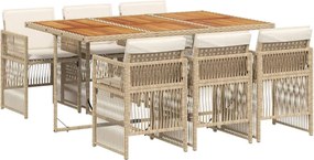 vidaXL Set de masă pentru grădină, 7 piese, cu perne, bej, poliratan