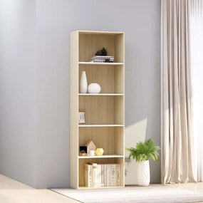 800995 vidaXL Bibliotecă cu 5 rafturi, alb & stejar sonoma, 60x30x189 cm, PAL