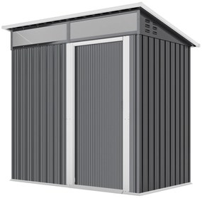 Outsunny Depozit de grădină, Casa de unelte cu ferestre, Orificii de ventilare, Ușă glisantă, Oțel impermeabil, rezistent la intemperii, Gri închis | Aosom Romania
