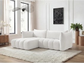 Colțar alb cu tapițerie din țesătură bouclé (cu colț pe partea stângă/cu șezlong) Azra – Bobochic Paris