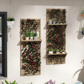 Outsunny Lot de 2 suporturi pentru plante interioare, port plante interioare cu rafturi și plasă 60 x 18 x 170 cm, lemn natural | Aosom Romania