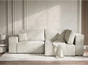 Colțar crem extensibil/cu spațiu de depozitare cu tapițerie din catifea reiată (cu colț pe partea dreaptă/în formă de ”L”) Tonga – Maison de Rêve