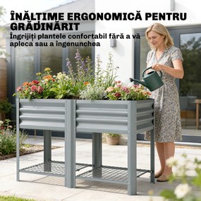 Outsunny Jardinieră Ridicată cu Raft de Depozitare, 150L, Oțel Galvanizat, Înălțime 80 cm, pentru Grădină sau Terasă | Aosom Romania