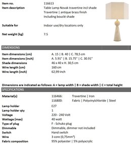 Veioza, Lampa de masa design LUX Novak, travertin