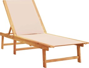 vidaXL Șezlong, crem, lemn masiv acacia și textilenă