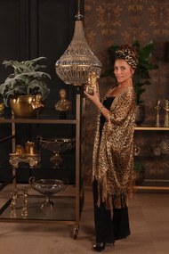Candelabru din metal, auriu, în stil Empire, cu cristale din sticlă și 6 becuri, 80 x 42 cm, „Colosseo”