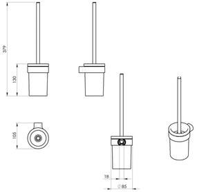 Perie de perete pentru toaletă Gedy PIRENEI crom lucios/sticlă satinată