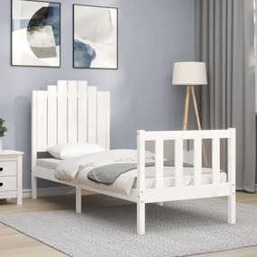 3192257 vidaXL Cadru de pat cu tăblie single mic, alb, lemn masiv