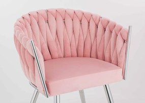 HR750 Scaun cu picioare Cromata Roz Pudra din Catifea