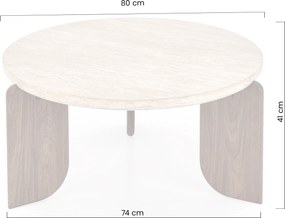 Măsuță de cafea rotundă Manios 80 cm - travertin / nuc