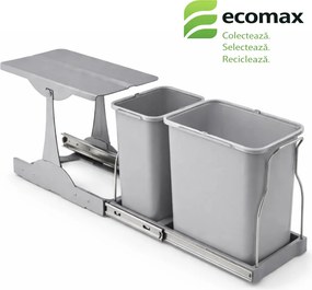 Cos gunoi incorporabil Patty 40 Automatic Ecomax, colectare selectiva, gri, 16 l + 8 l Polipropilena Metal, Gri, L:236 mm; H:360 mm; A:470 mm, 400