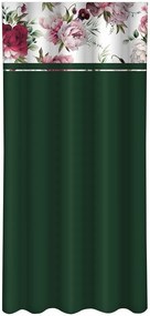 Draperie simplă de culoare verde închis cu imprimare de bujori roz și burgundia peonii Lățime: 160 cm | Lungime: 250 cm