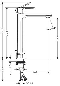 Baterie lavoar cu ventil, Hansgrohe, Rebris E 240, crom