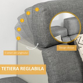 HOMCOM Canapea din Piele Artificială cu 2 Locuri și Tetieră Reglabilă pe 5 Niveluri, Canapea Modernă, 189x96,5x84 cm, Gri | Aosom Romania