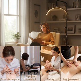 HOMCOM Lampă de Podea LED cu Cap Semilună, Înălțime și Temperatură de Culoare Reglabile, Telecomandă, Negru | Aosom Romania