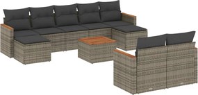 vidaXL Set mobilier de grădină cu perne, 10 piese, gri, poliratan