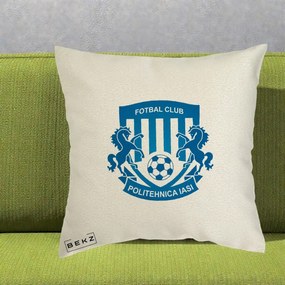 Perna Personalizata FC Politehnica Iasi Fotbal, 40x40 cm, Ecru, Husa Detasabila, Perna Inclusa, BEKZ®