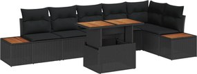 vidaXL Set de masă pentru grădină cu pernă 7 pcs Negru și Maro