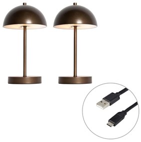 Set de 2 lămpi de masă pentru exterior bronz închis reîncărcabile cu LED, reglabile în 3 trepte - Keira